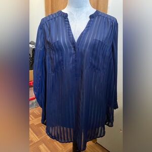 TORRID Navy Blue Chiffon 1/4 Button Tunic Blouse Women Plus Size 3 3/4 Sleeve